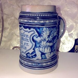 Vintage German Salt Glazed Cobalt and Gray Stoneware Stein